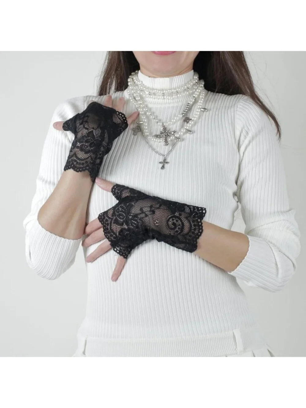 Women's Designer Arm Warmers Fingerless Gloves Y2K Gothic Cosplay Sleeves